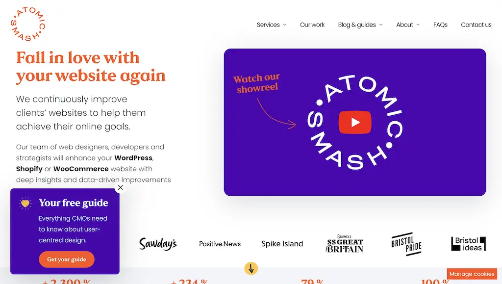 homepage of ecommerce web design agency atomic smash