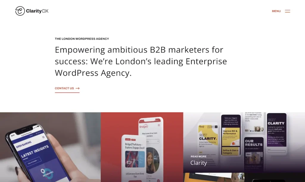 claritydx homepage, the best b2b web design agency in the uk for 2026