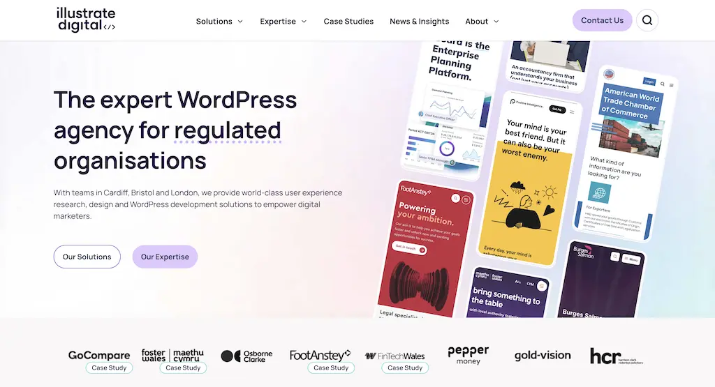 homepage of illustrate digital's website, cardiff based wordpress developer