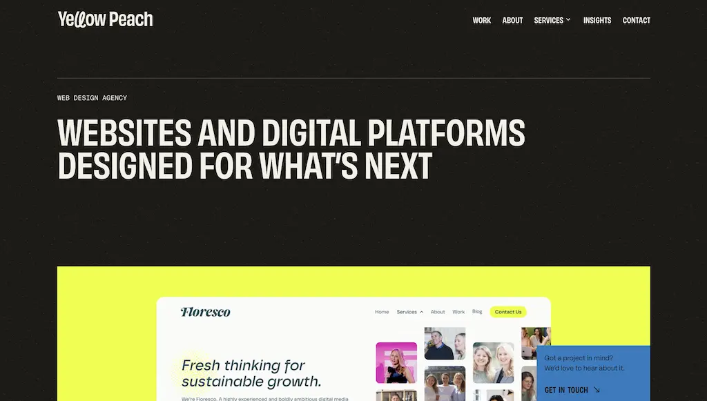 homepage of our yellow peach wordpress specialist agency website