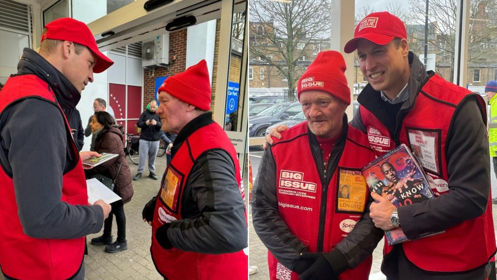 Big Issue vendor + Prince William