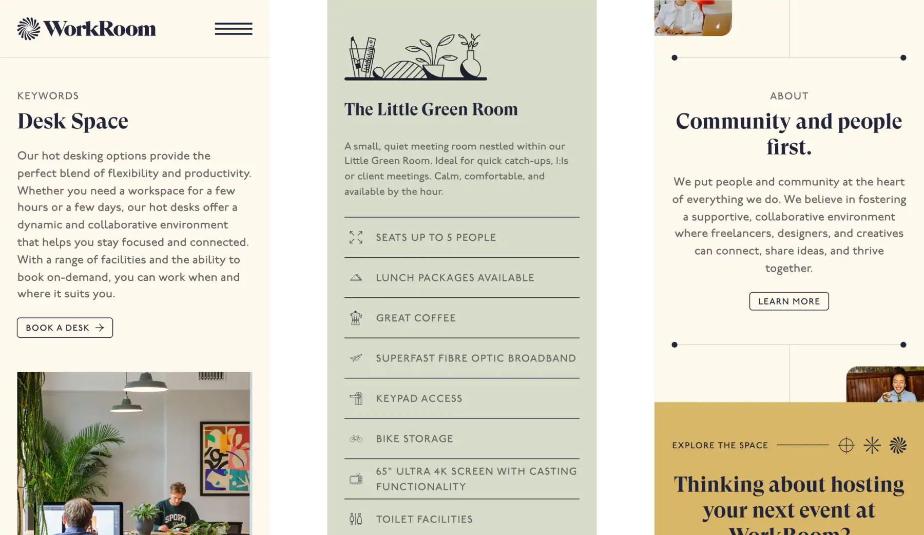 WorkRoom mobile website designs