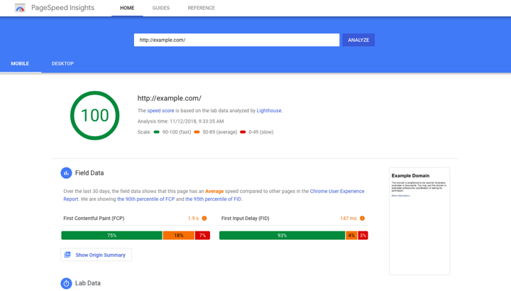 PageSpeed insights tool